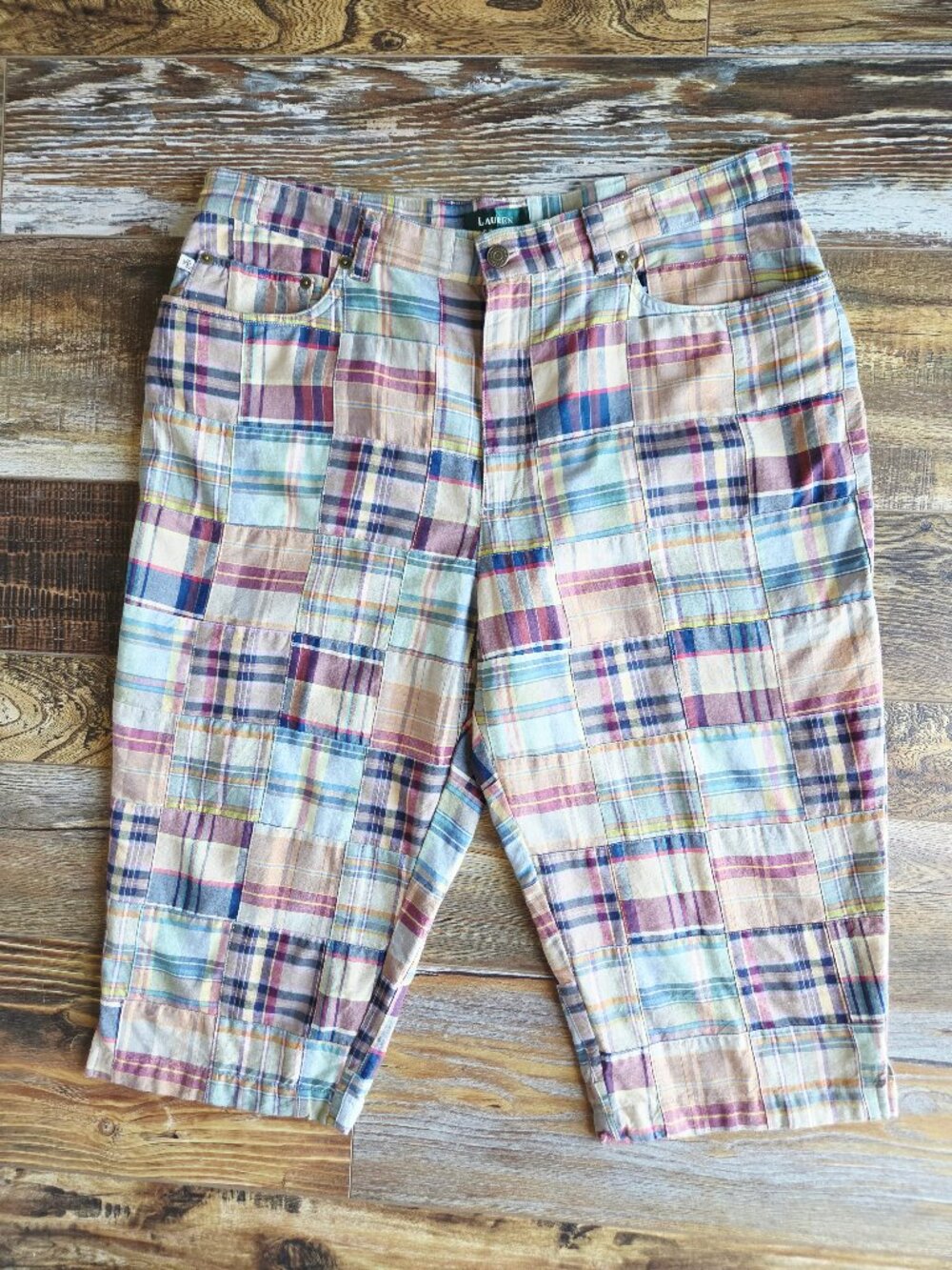 Vintage Lauren Ralph Lauren Women's Indian Madras Patchwork 16" Bermuda Short